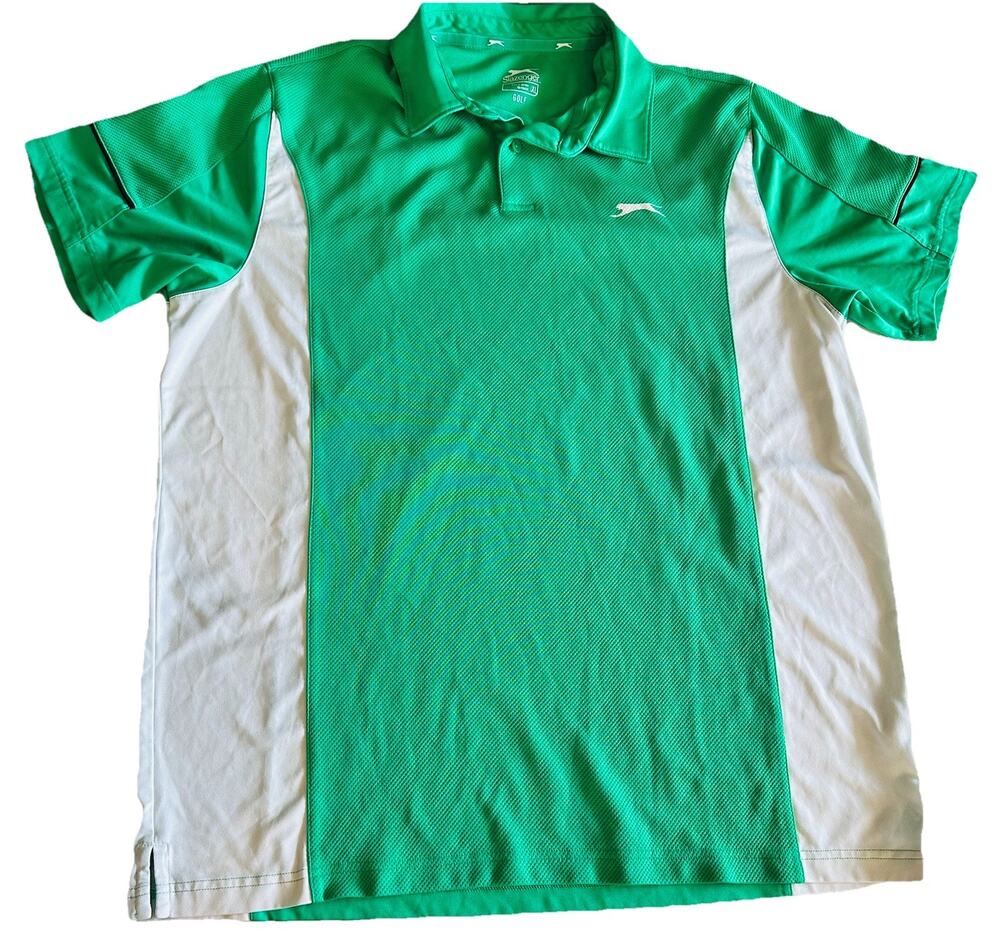 Slazenger short sleeve polo white green golf shirt Men’s Sz XLarge Tennis Sports